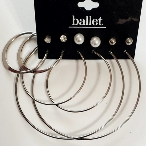 6 Pr/Set Silver Earrings - Picture 1 of 3